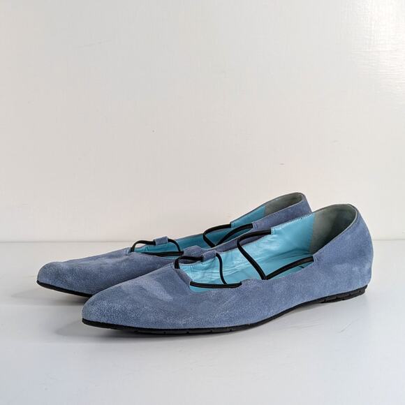 Thierry Rabotin Blue Suede Criss-Cross Elastic Ballet Flats EU 41 Pointy Toe - Picture 12 of 12